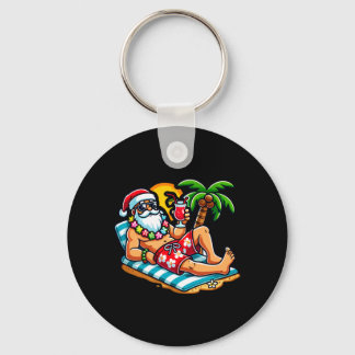 Santa Claus in Swim Trunks Summer Xmas Beach Party Keychain