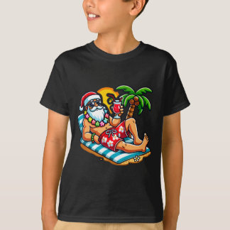 Santa Claus in Swim Trunks Summer Xmas Beach Party T-Shirt
