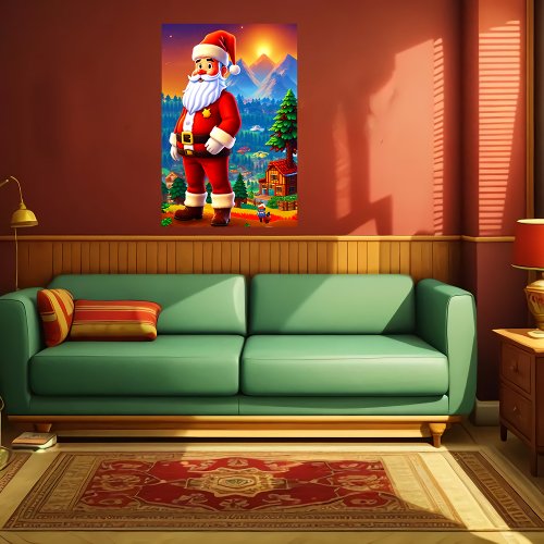 Santa Claus in the mountain village   AI Art Poster