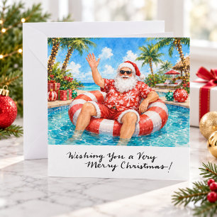 SANTA CLAUS in the pool at the Beach Christmas Holiday Card