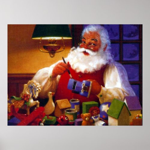 Santa Claus in Toy Shop Print