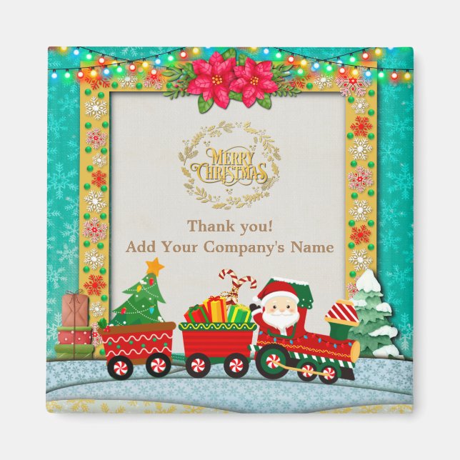 Santa Claus in Train with Gifts and Christmas Tree Magnet (Front)