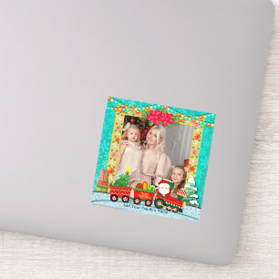 Santa Claus in Train with Gifts and Christmas Tree Sticker