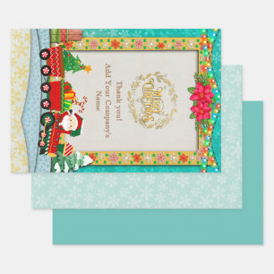 Santa Claus in Train with Gifts and Christmas Tree Wrapping Paper Sheets