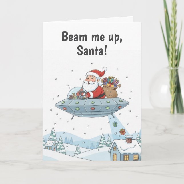Santa Claus in UFO Christmas Card (Front)