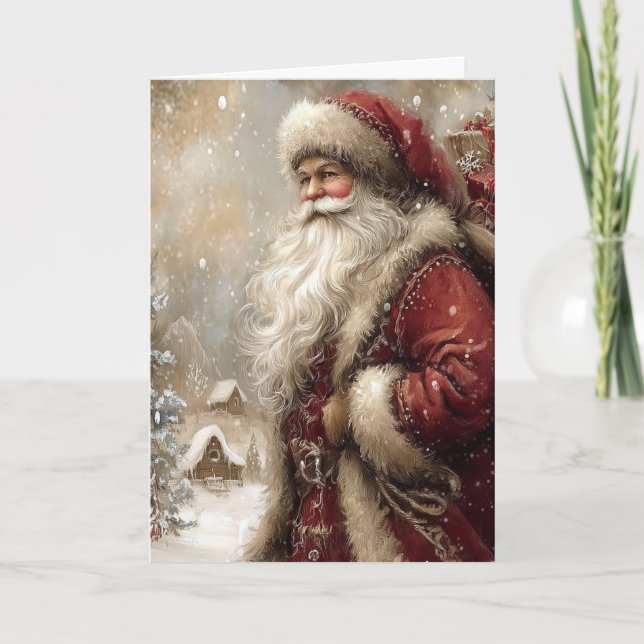 Santa Claus in Village Happy Holidays Folded Card (Front)