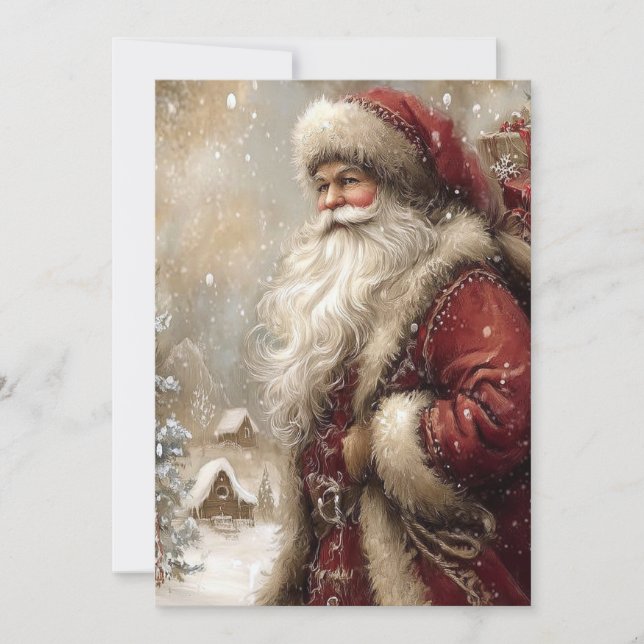 Santa Claus in Village Happy Holidays Folded Card (Front)