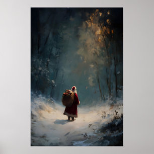 Santa Claus in Winter Forest Print, Cozy Christmas Poster