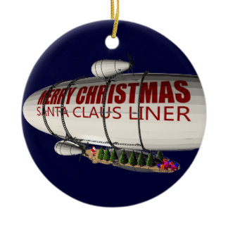 Santa Claus In Zeppelin Ceramic Ornament