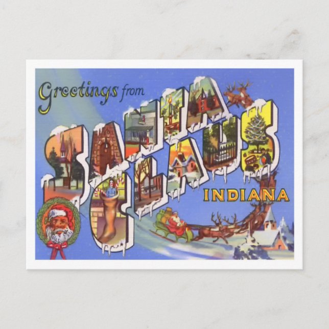 Santa Claus, Indiana Vintage Big Letters Postcard (Front)