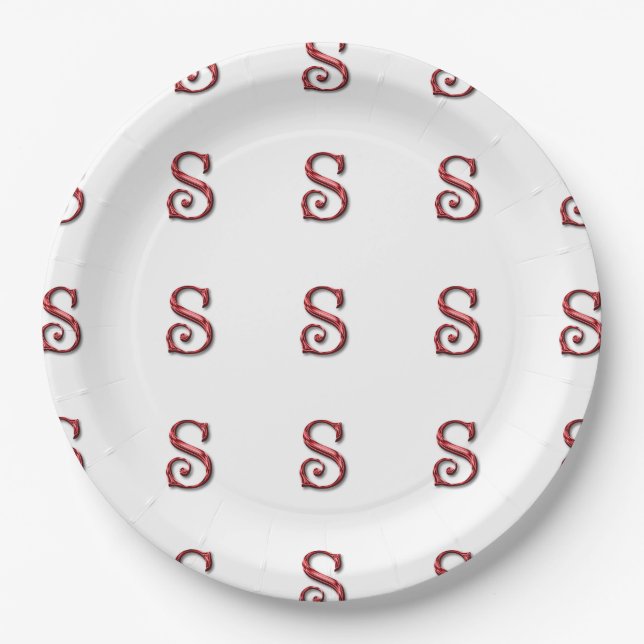 Santa Claus Initial Monogram Christmas Pattern Paper Plates (Front)