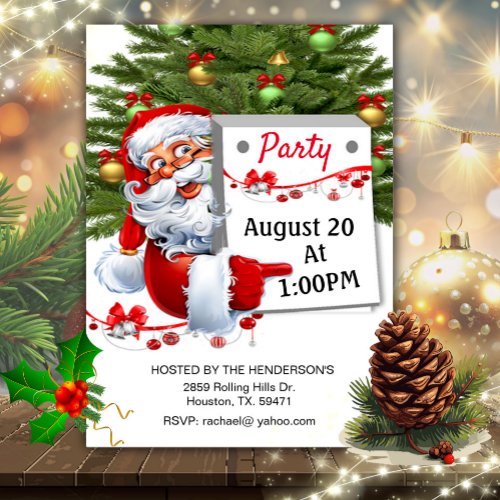 Santa Claus Inviting All To Christmas Party  Invit Invitation