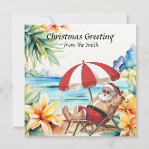 Santa Claus is at the beach for Christmas in July Card