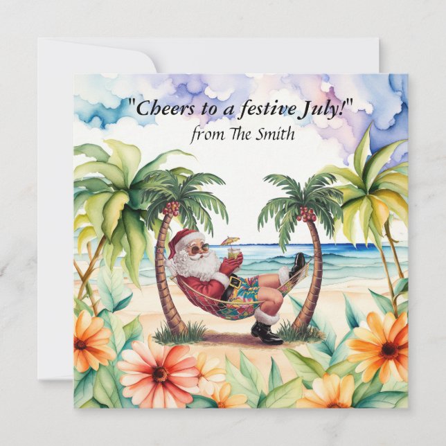 Santa Claus is at the beach for Christmas in July  Card (Front)