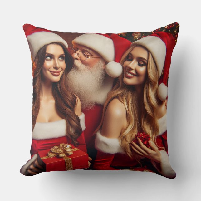 Santa Claus is celebrating Christmas.. twice! Throw Pillow (Front)
