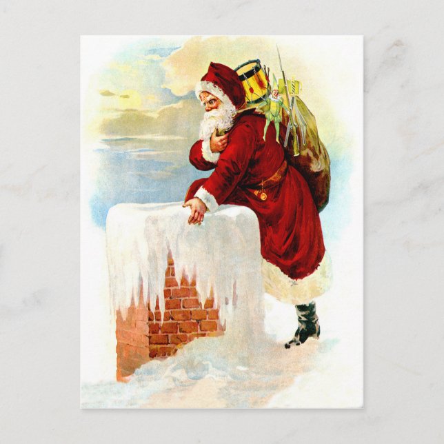 Santa Claus is coming through chimney with toys Postcard (Front)