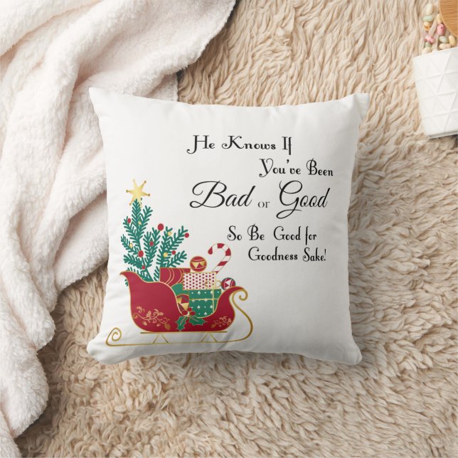 Santa Claus is Coming to Town Argyle Christmas Throw Pillow (Blanket)