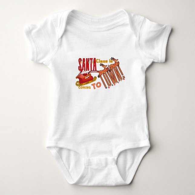 “Santa Claus Is Coming to Town” Kids Christmas  Baby Bodysuit (Front)