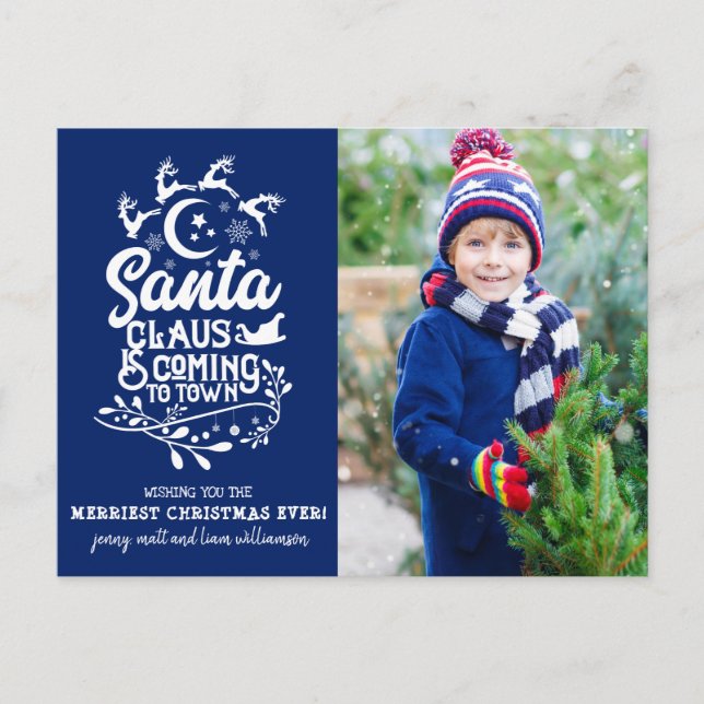 Santa Claus is Coming to Town Photo Christmas Holiday Postcard (Front)