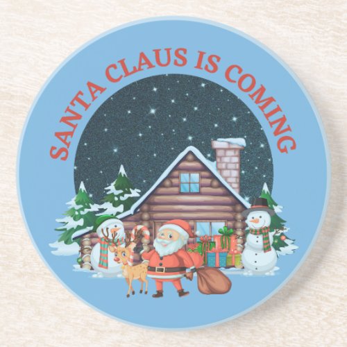 Santa Claus Is Coming Vintage Santa Claus         Coaster