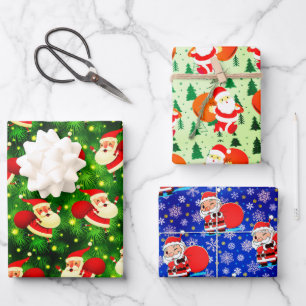 Santa Claus is coming with a huge bag in 3 designs Wrapping Paper Sheets