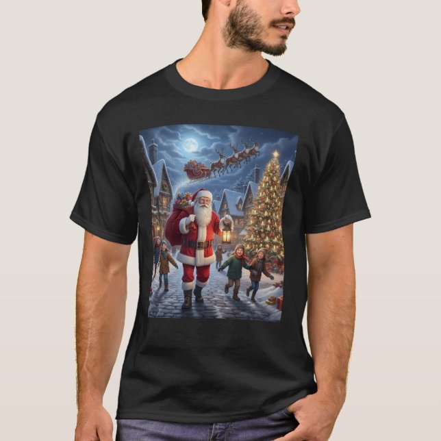 Santa Claus is giving gifts T-Shirt (Front)