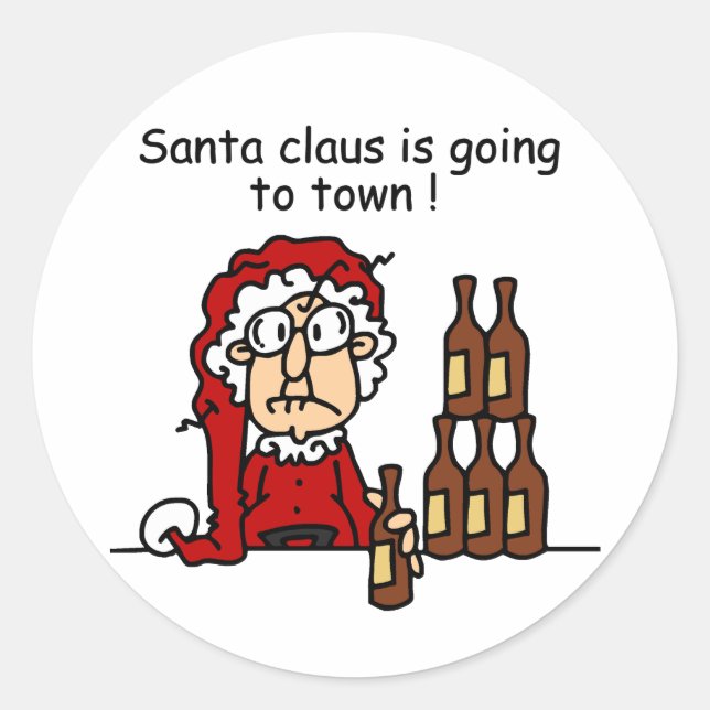 Santa Claus is Going to Town Classic Round Sticker (Front)