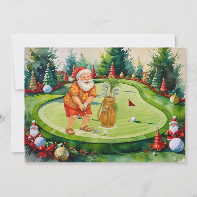 SANTA CLAUS is golfing Christmas Holiday  Invitation (Front)