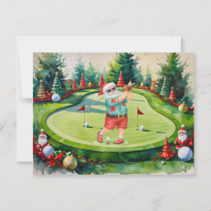 SANTA CLAUS is golfing Christmas Holiday Postcard