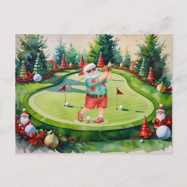 SANTA CLAUS is golfing Christmas Holiday  Postcard (Front)