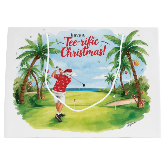 Santa Claus is golfing Christmas in July  Large Gift Bag (Front)