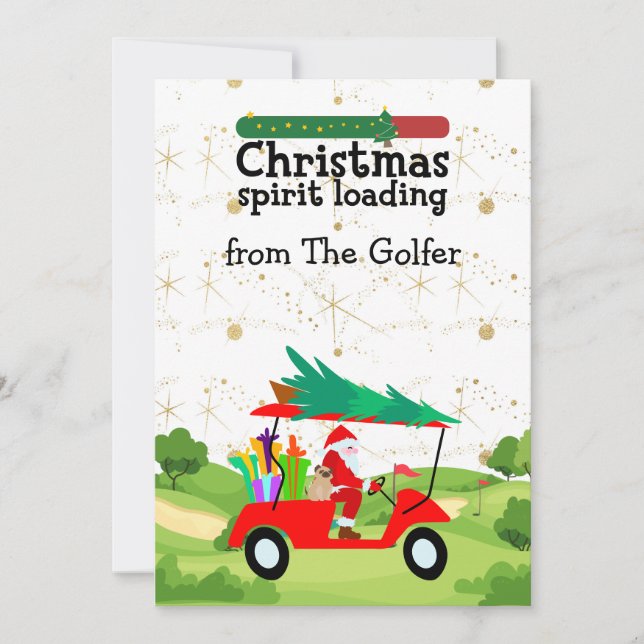 Santa Claus is golfing Christmas loading Holiday Card (Front)