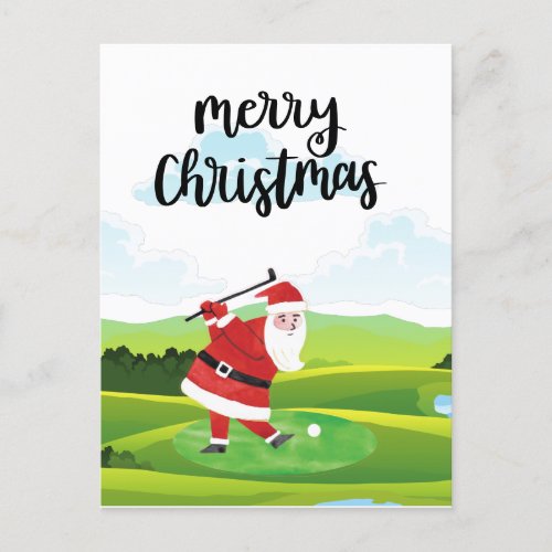 Santa Claus is golfing on Christmas Holiday      Postcard