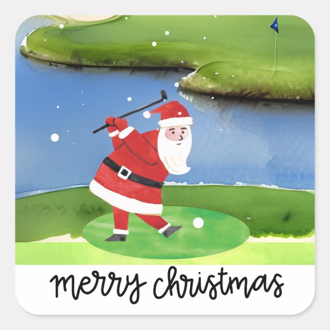 Santa Claus is golfing  Square Sticker (Front)