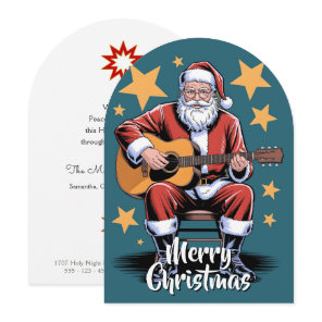 Santa Claus is playing a acoustics guitar 4 Holiday Card