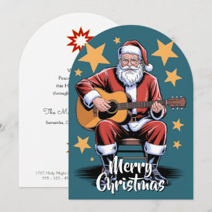 Santa Claus is playing a acoustics guitar 4 Holiday Card