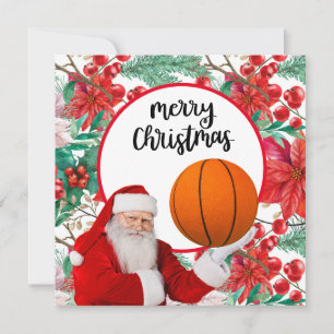 Santa Claus is playing basketball Merry Christmas  Card