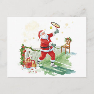 Santa Claus is playing tennis Christmas Holiday  Postcard