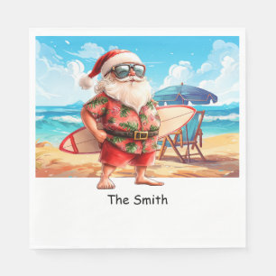 SANTA CLAUS is Surfing Beach Background Napkins