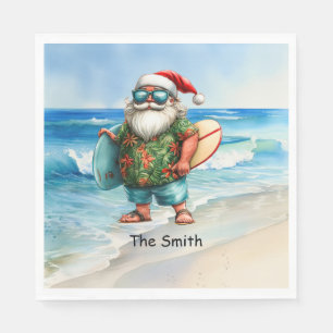 SANTA CLAUS is Surfing Beach Background Napkins