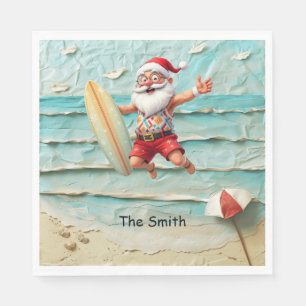SANTA CLAUS is Surfing Beach Background Napkins