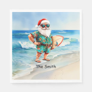 SANTA CLAUS is Surfing Beach Background Napkins