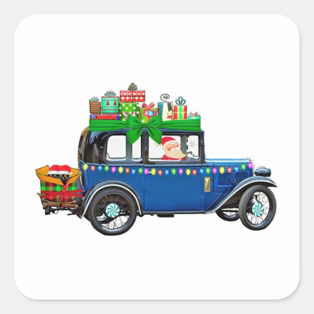 Santa Claus Jalopy Square Sticker (Front)