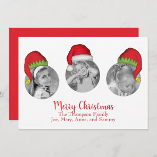 Santa Claus Jolly Elf Whimsical North Pole 3 Photo Holiday Card