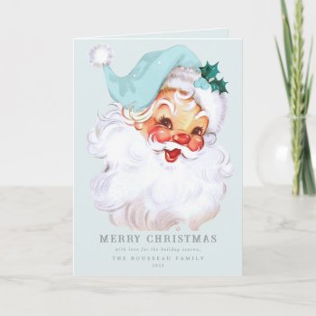Santa Claus Jolly Shabby Mint Family Holiday Card by LePetitPaperie at Zazzle