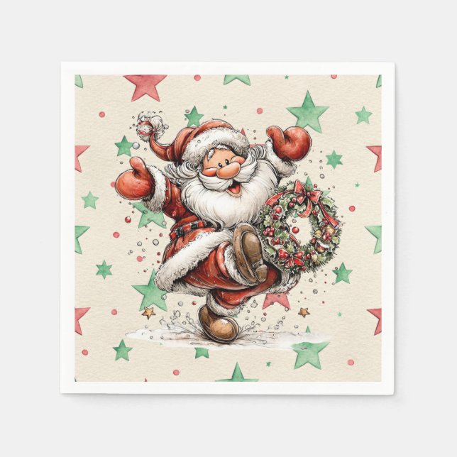 Santa Claus Kicking A Christmas Wreath Napkins (Front)