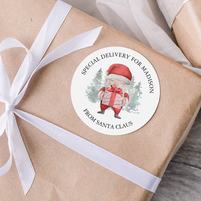 Santa Claus Kids Christmas Classic Round Sticker (Creator Uploaded)
