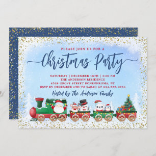 Santa Claus Kids Christmas Train Holiday Party Invitation