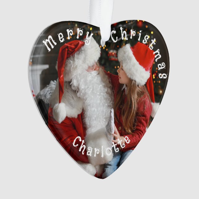 Santa Claus, Kids Name Christmas Photo Heart Tree Ornament (Front)