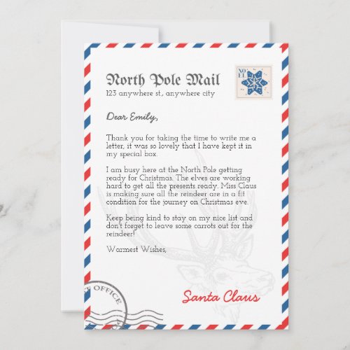 Santa Claus Letter from North Pole Personalized Card